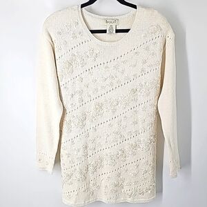 Epogee Stunning Delicate Dainty Embroidered Beaded Pearl‎ Vintage Sweater
